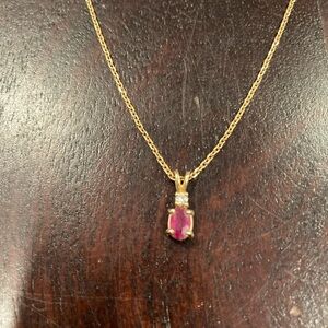 14k Gold Necklace with Ruby and Diamond Pendant